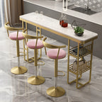 Tables de bar glamour dorées et blanches avec étagères en faux marbre