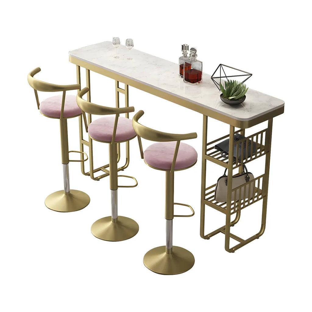 Tables de bar glamour dorées et blanches avec étagères en faux marbre