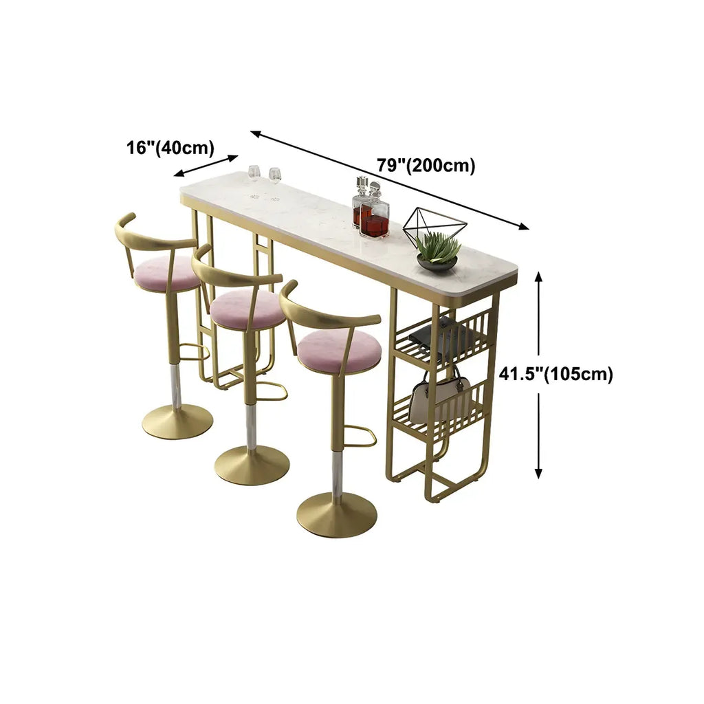 Tables de bar glamour dorées et blanches avec étagères en faux marbre