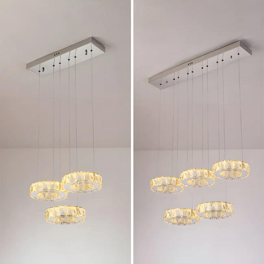 Suspension élégante en cristal avec LED et télécommande pour cuisine.