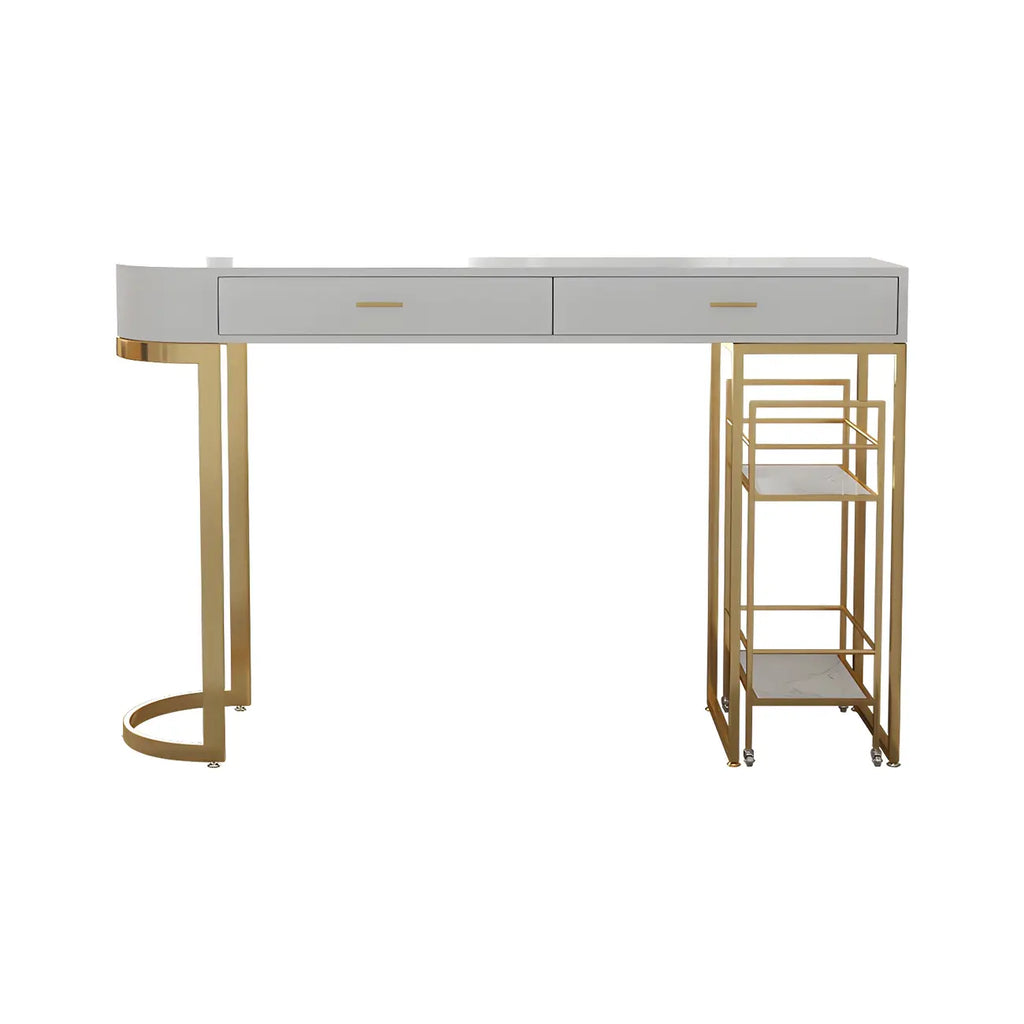 Tables de bar de rangement Glam White Free Form en fer doré