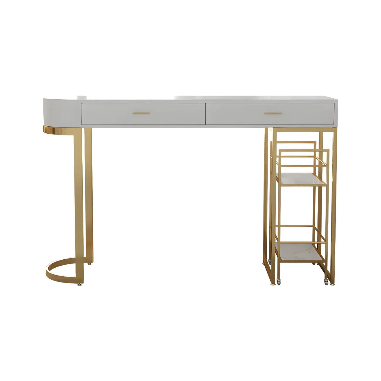 Tables de bar de rangement Glam White Free Form en fer doré