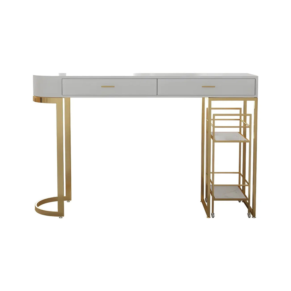 Tables de bar de rangement Glam White Free Form en fer doré