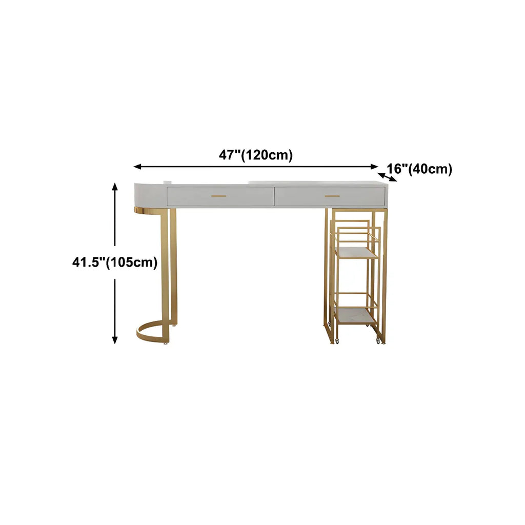Tables de bar de rangement Glam White Free Form en fer doré