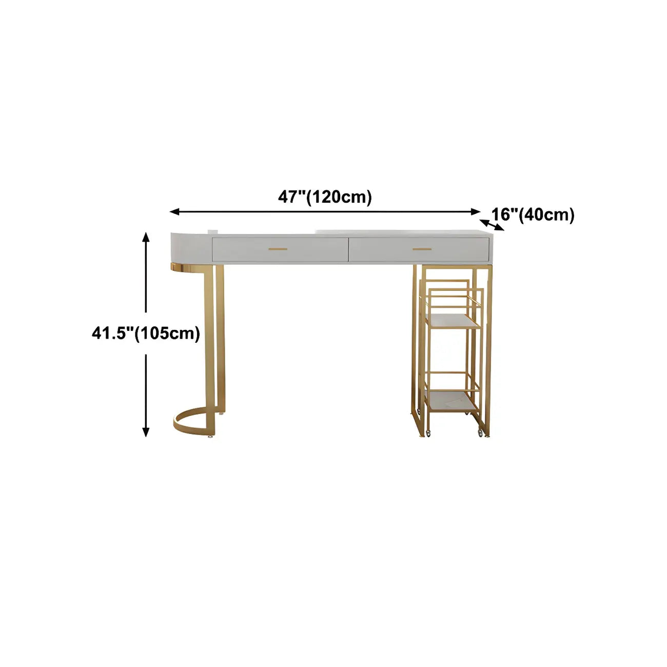 Tables de bar de rangement Glam White Free Form en fer doré