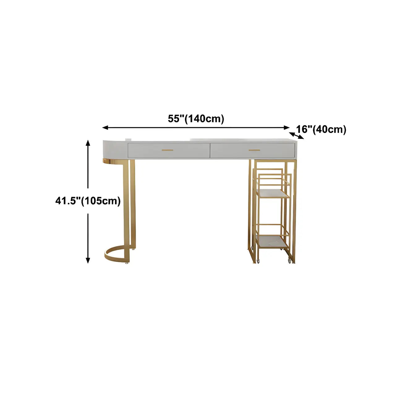 Tables de bar de rangement Glam White Free Form en fer doré