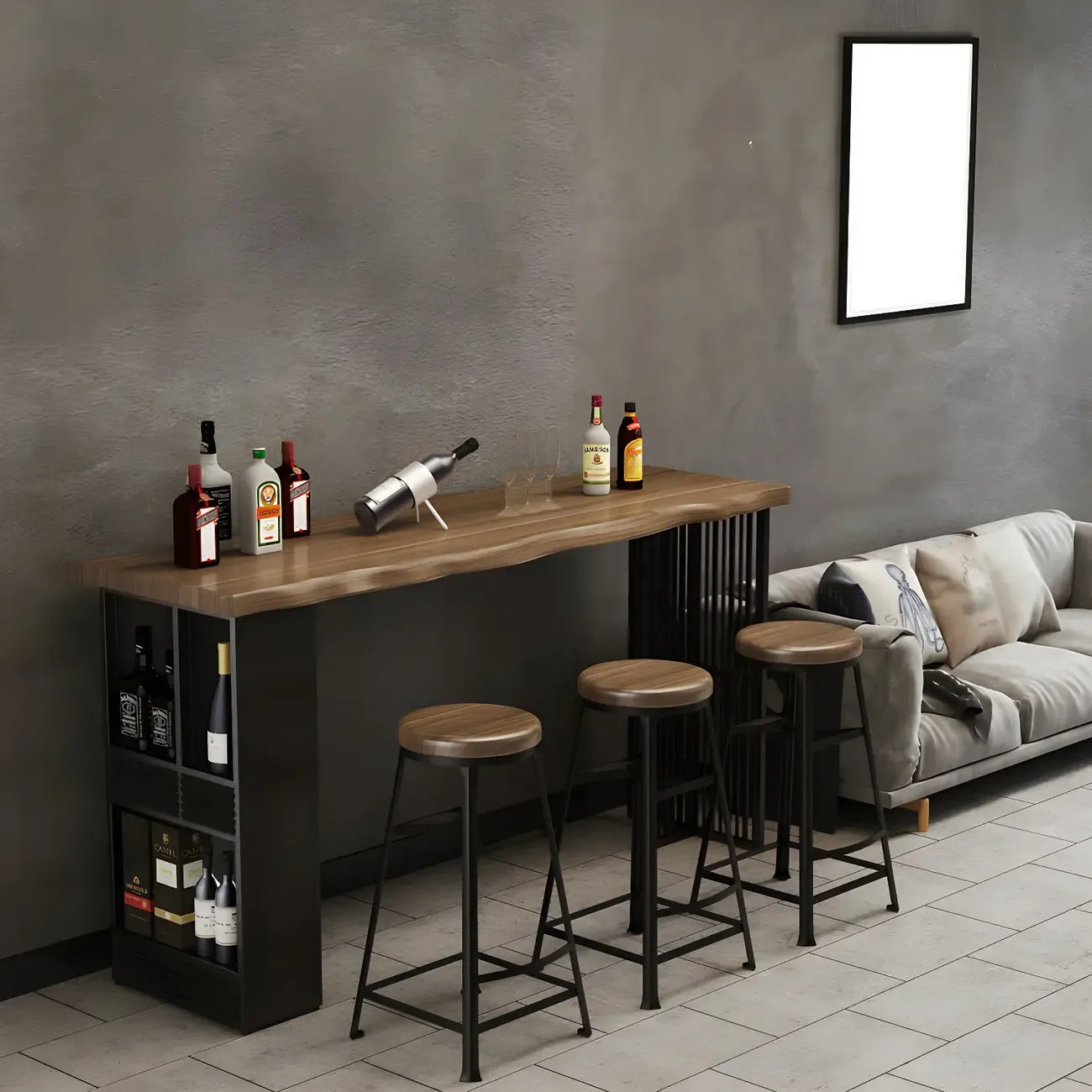 Tables de bar modernes en bois et fer brun doré