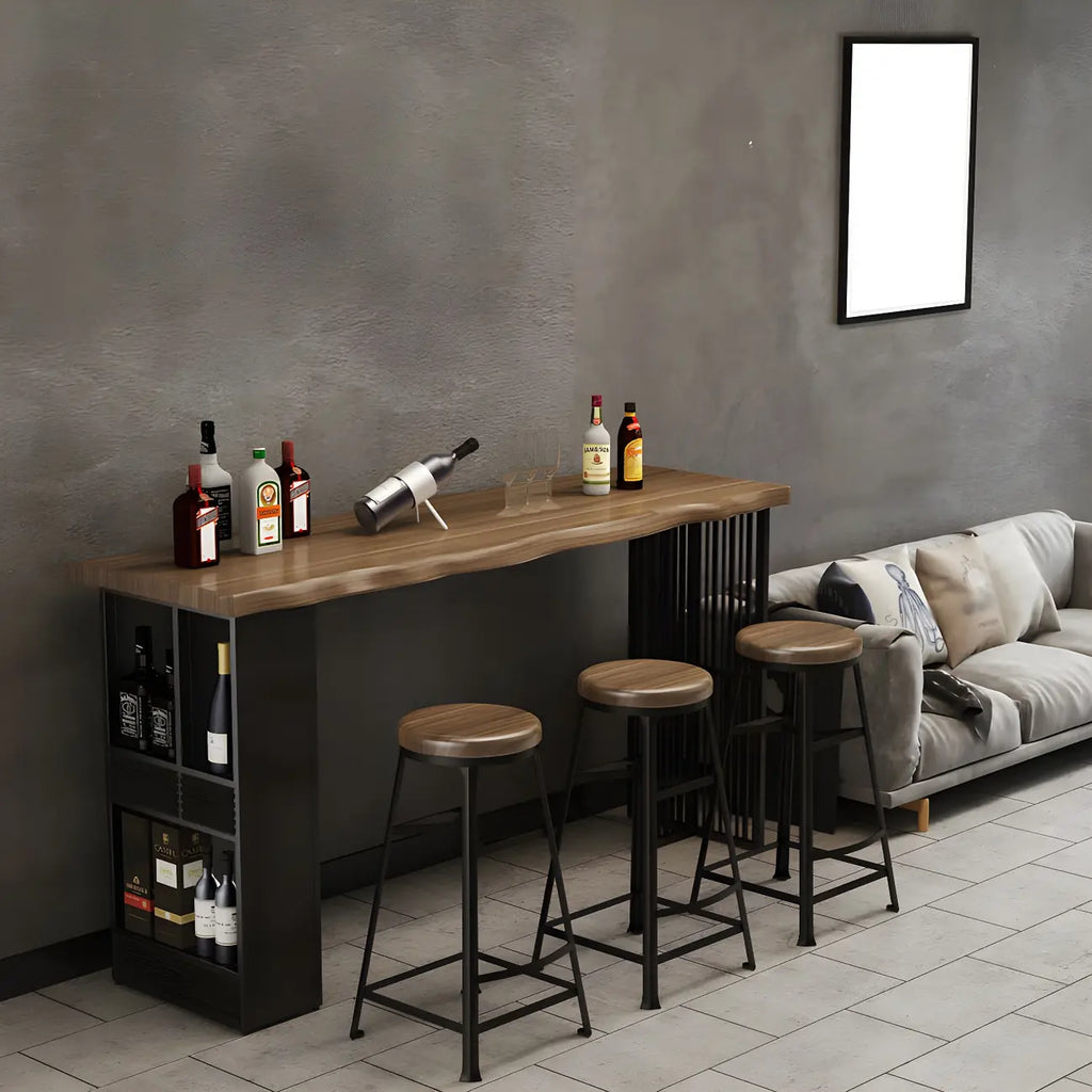 Tables de bar modernes en bois et fer brun doré