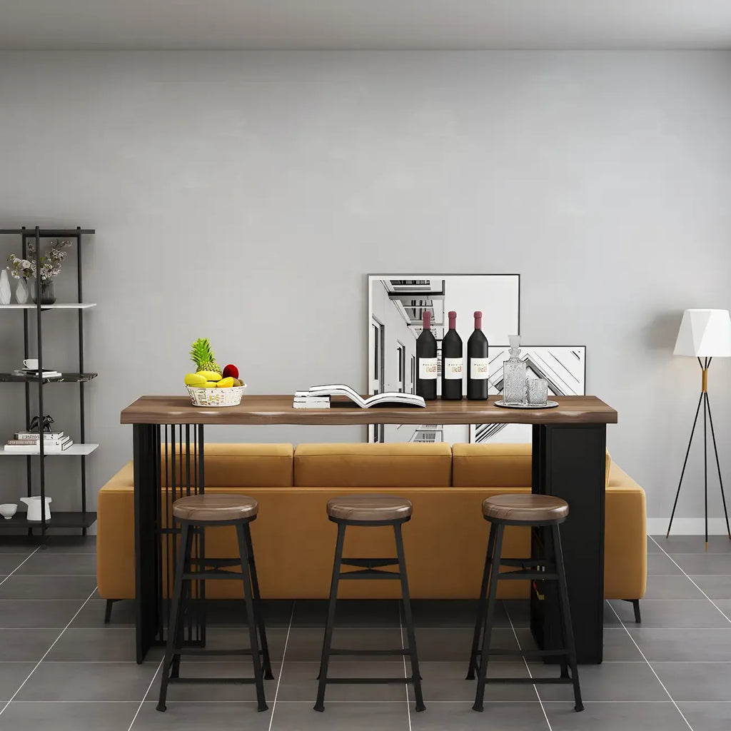 Tables de bar modernes en bois et fer brun doré