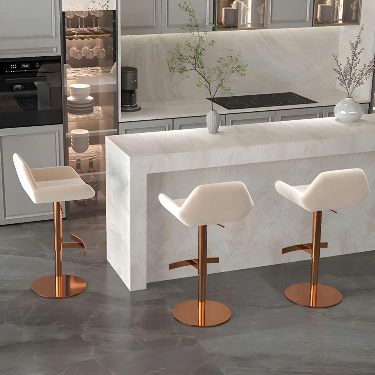 Tabourets de bar pivotants minimalistes en cuir avec dossier bas pour la cuisine