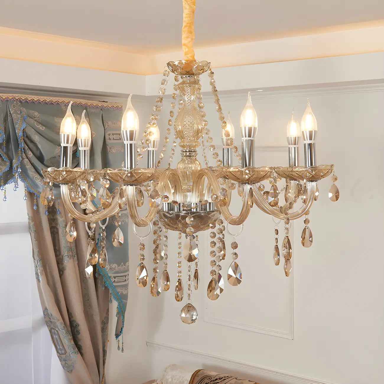 Lustre réglable en cristal style chandelier du milieu du siècle