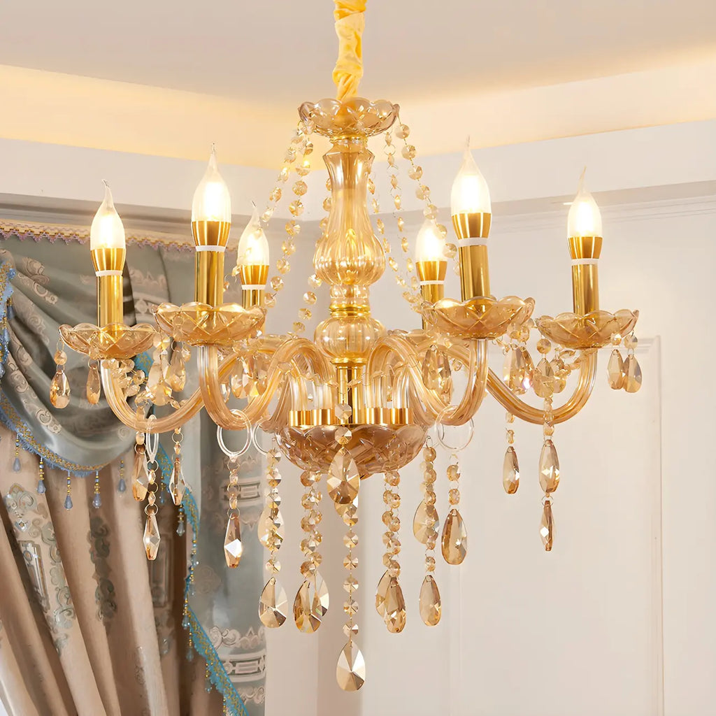 Lustre réglable en cristal style chandelier du milieu du siècle