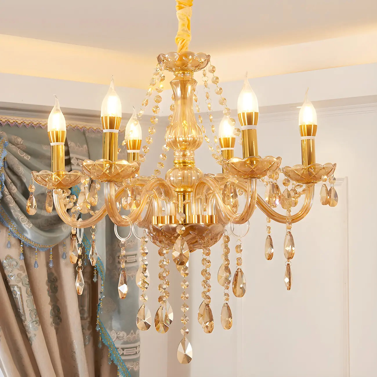 Lustre réglable en cristal style chandelier du milieu du siècle