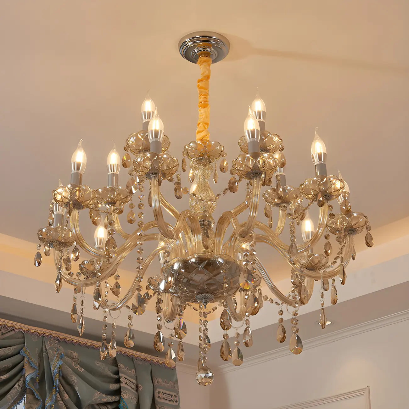 Lustre réglable en cristal style chandelier du milieu du siècle
