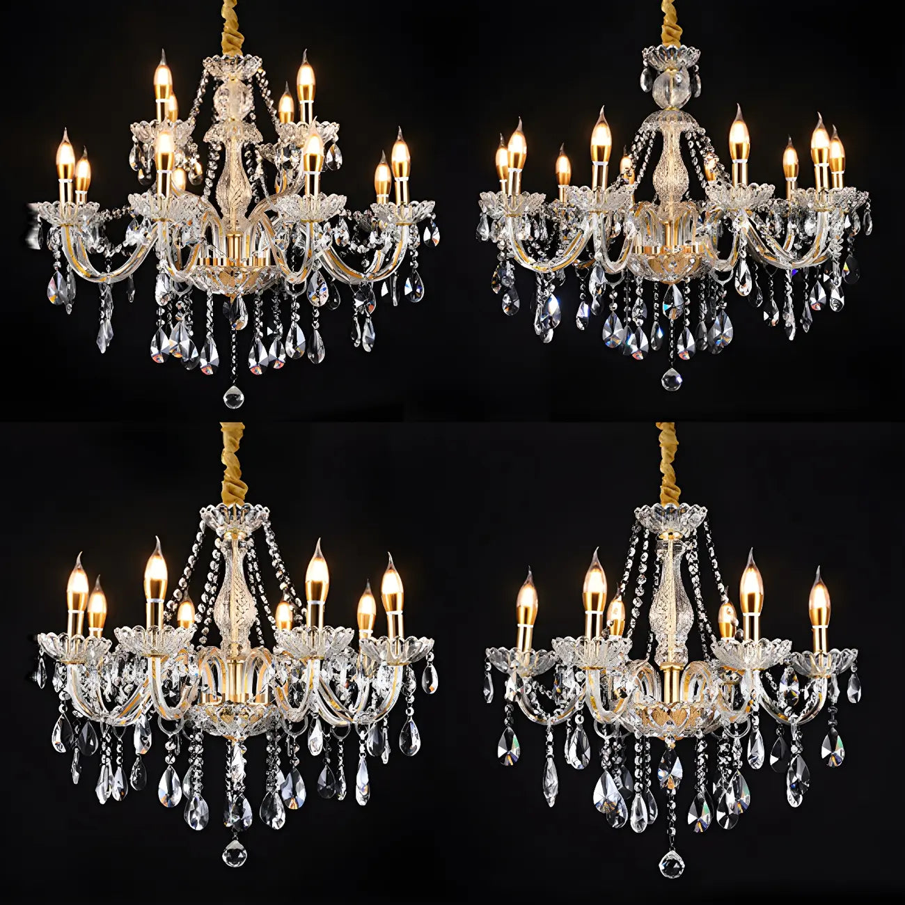 Lustre réglable en cristal style chandelier du milieu du siècle