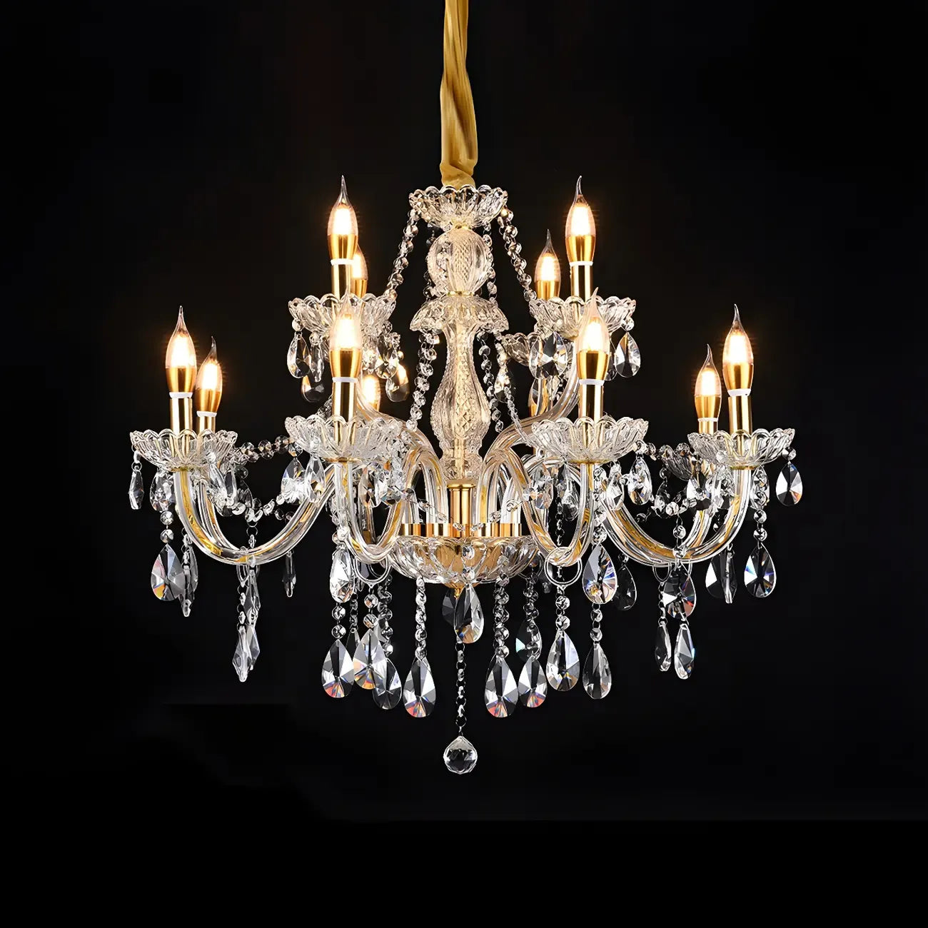 Lustre réglable en cristal style chandelier du milieu du siècle