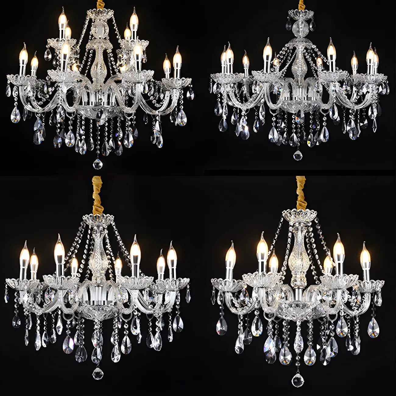 Lustre réglable en cristal style chandelier du milieu du siècle