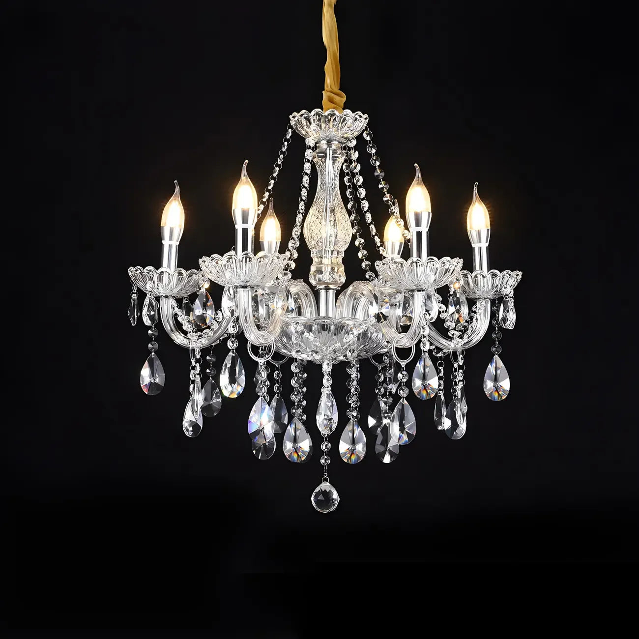 Lustre réglable en cristal style chandelier du milieu du siècle