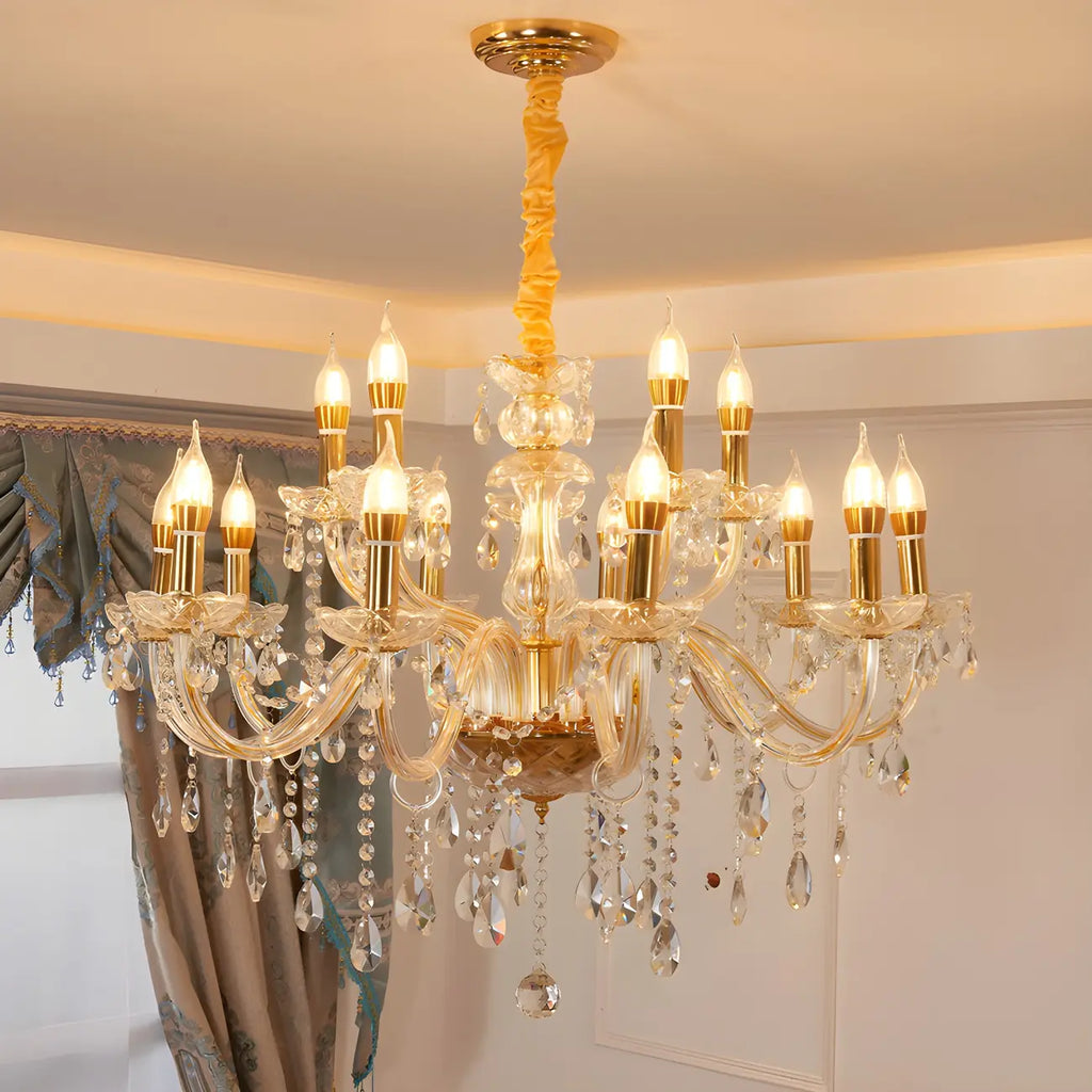 Lustre réglable en cristal style chandelier du milieu du siècle