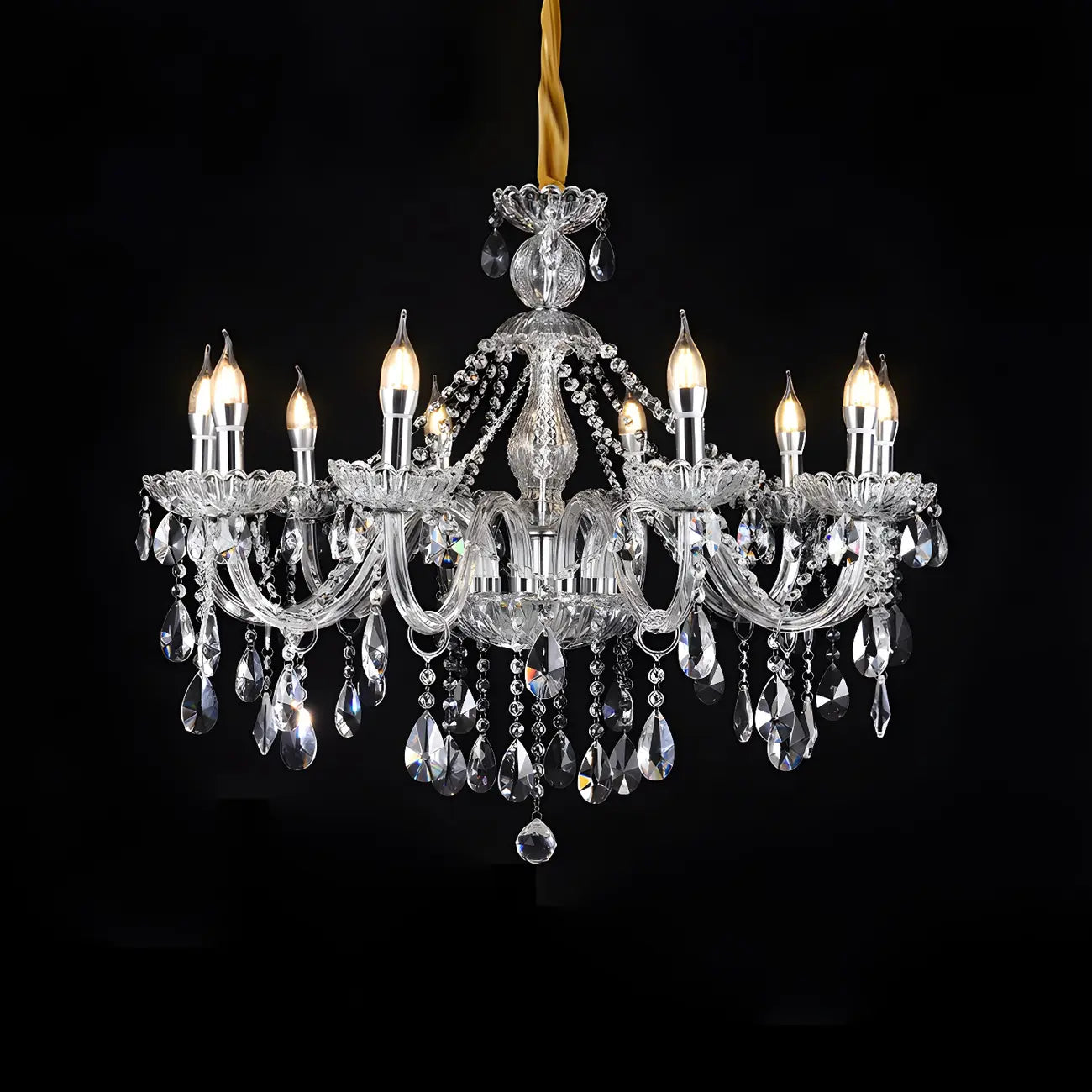 Lustre réglable en cristal style chandelier du milieu du siècle