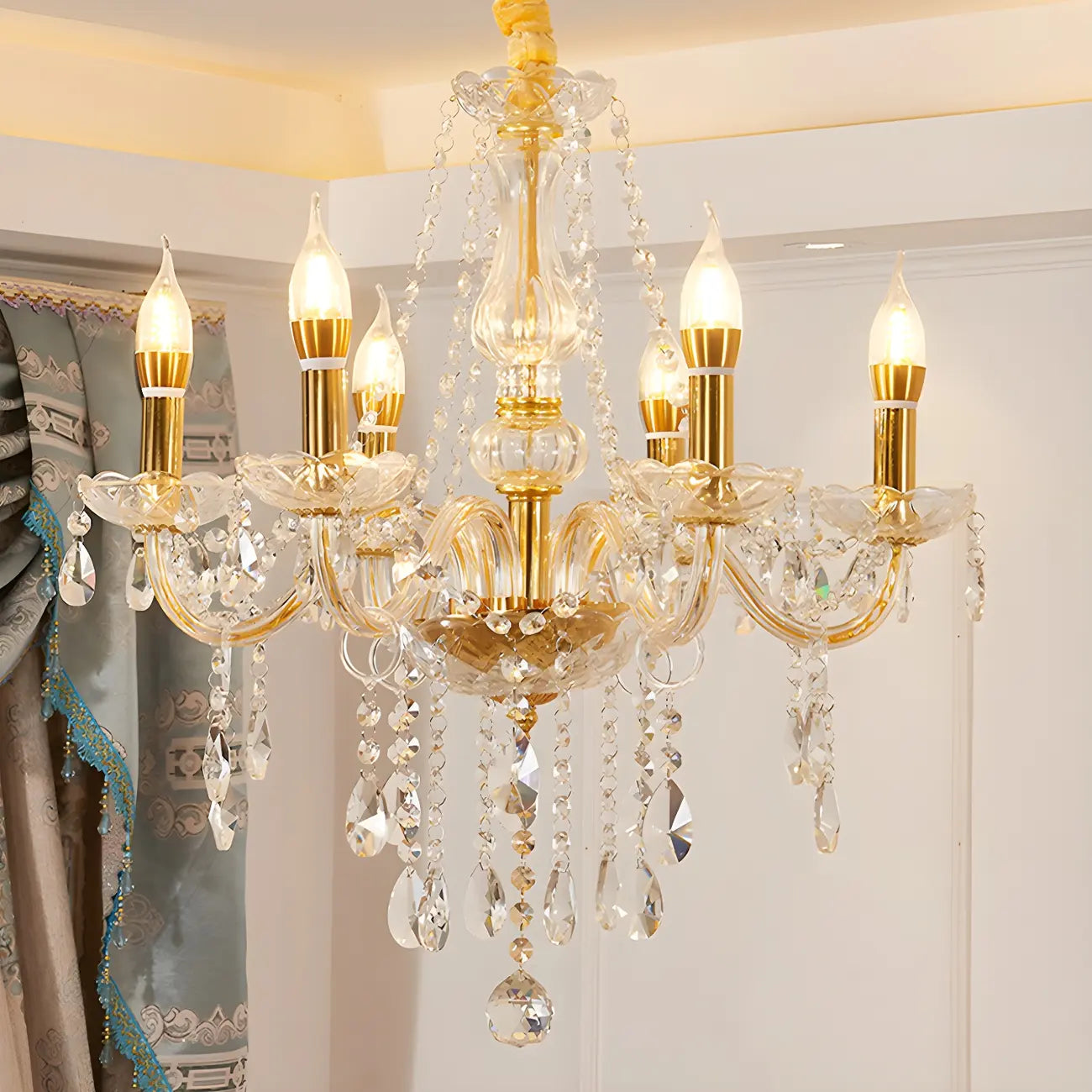 Lustre réglable en cristal style chandelier du milieu du siècle