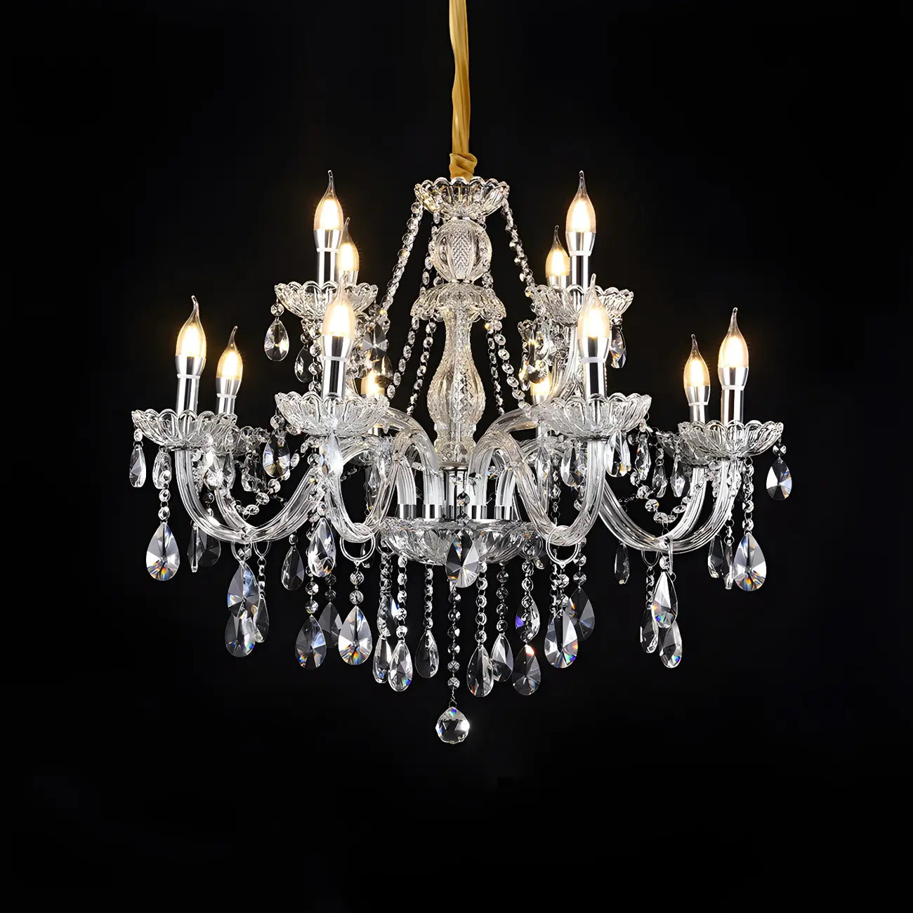 Lustre réglable en cristal style chandelier du milieu du siècle