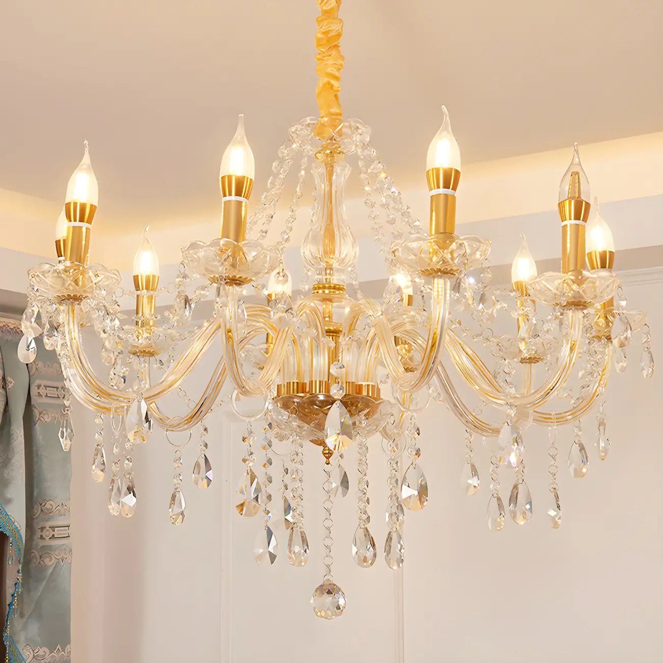 Lustre réglable en cristal style chandelier du milieu du siècle