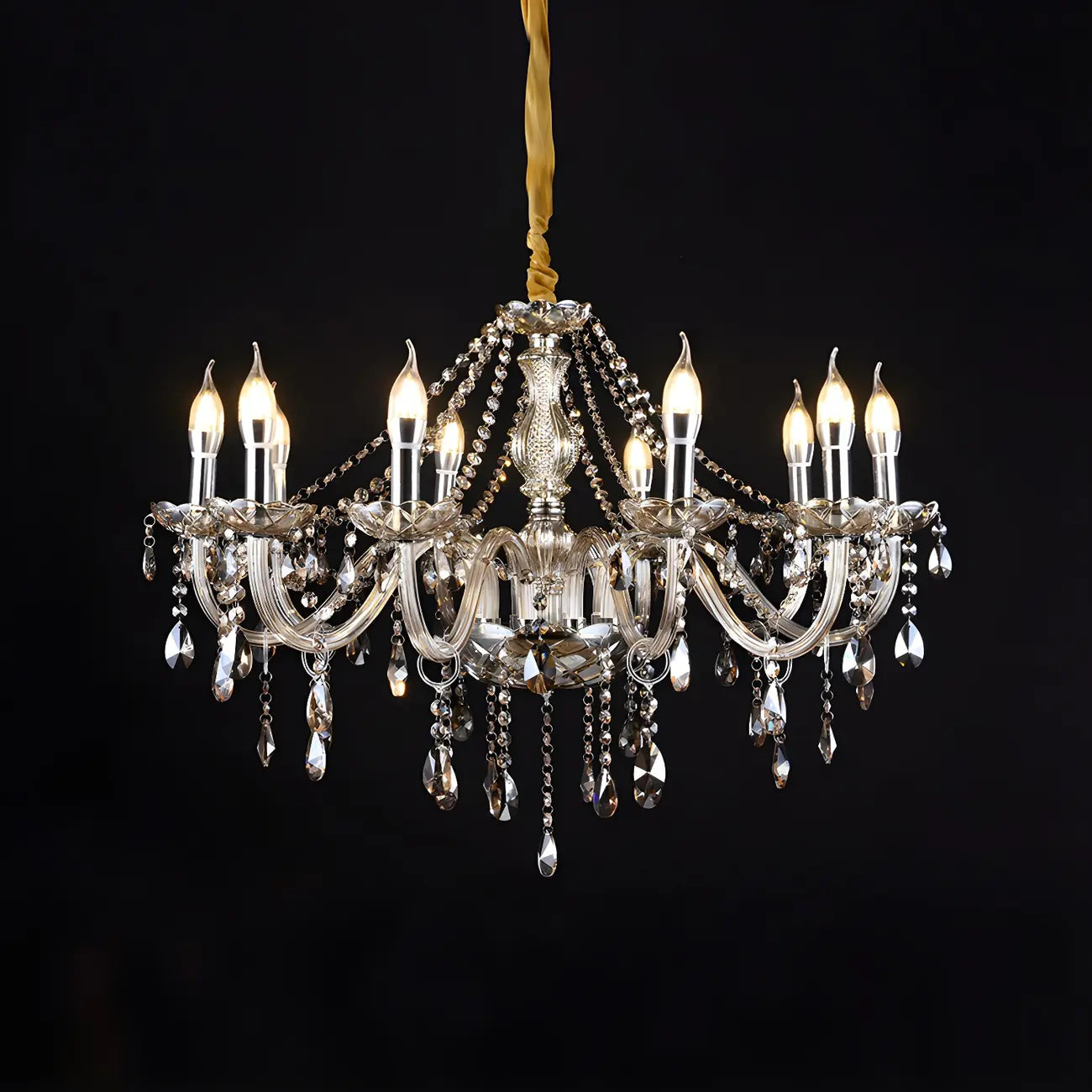 Lustre réglable en cristal style chandelier du milieu du siècle