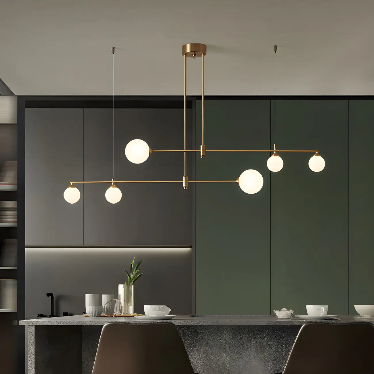Suspension moderne dorée à globe réglable pour îlot de cuisine