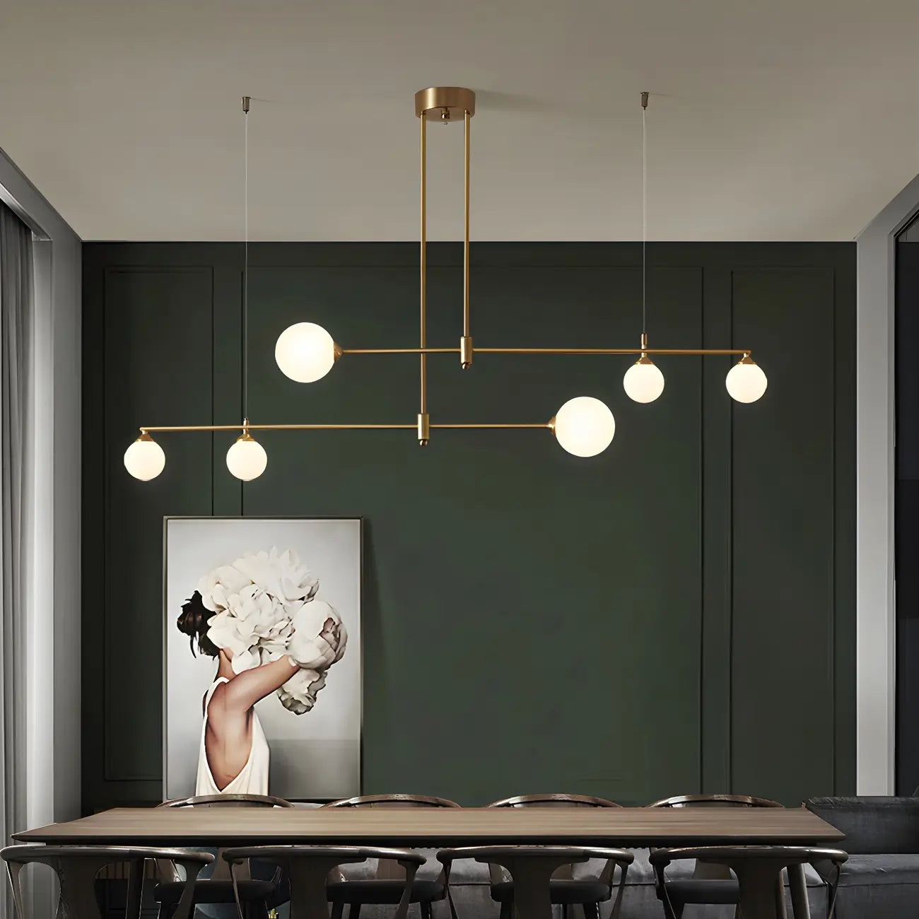 Suspension moderne dorée à globe réglable pour îlot de cuisine