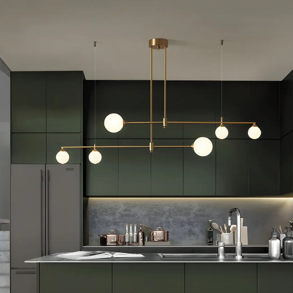 Suspension moderne dorée à globe réglable pour îlot de cuisine