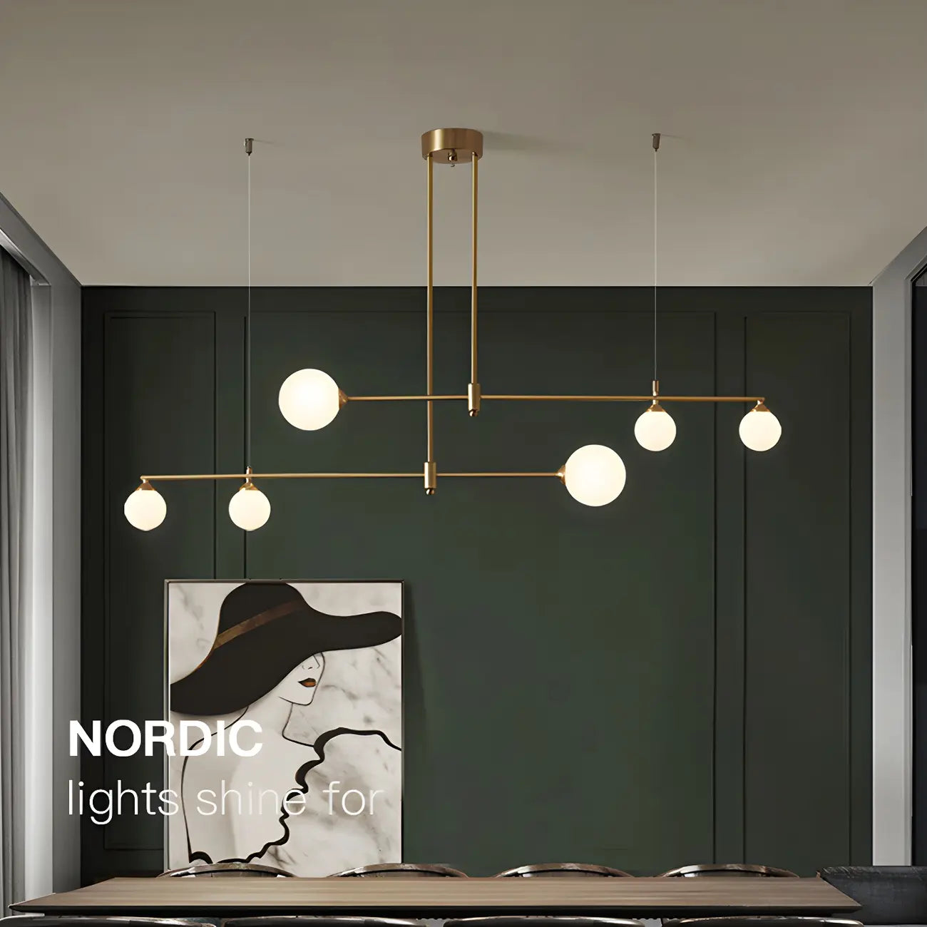 Suspension moderne dorée à globe réglable pour îlot de cuisine