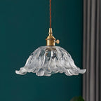 Suspension Art Déco vintage en verre et laiton à motif floral