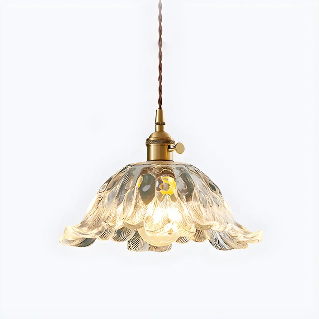 Suspension Art Déco vintage en verre et laiton à motif floral