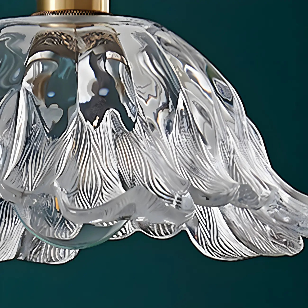 Suspension Art Déco vintage en verre et laiton à motif floral