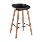 Tabouret de bar moderne du milieu du siècle en plastique avec pieds en bois