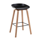 Tabouret de bar moderne du milieu du siècle en plastique avec pieds en bois