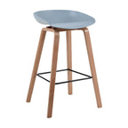 Tabouret de bar moderne du milieu du siècle en plastique avec pieds en bois