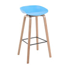 Tabouret de bar moderne du milieu du siècle en plastique avec pieds en bois