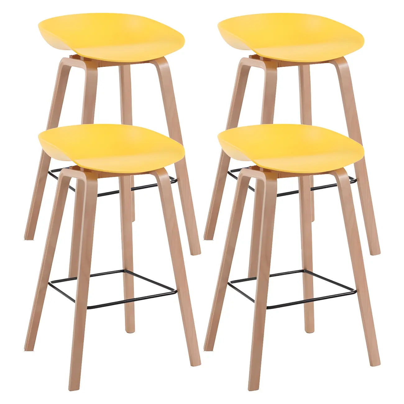 Tabouret de bar moderne du milieu du siècle en plastique avec pieds en bois