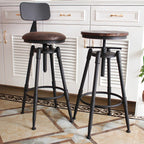 Tabourets de bar pivotants en métal et cuir de style industriel avec dossier