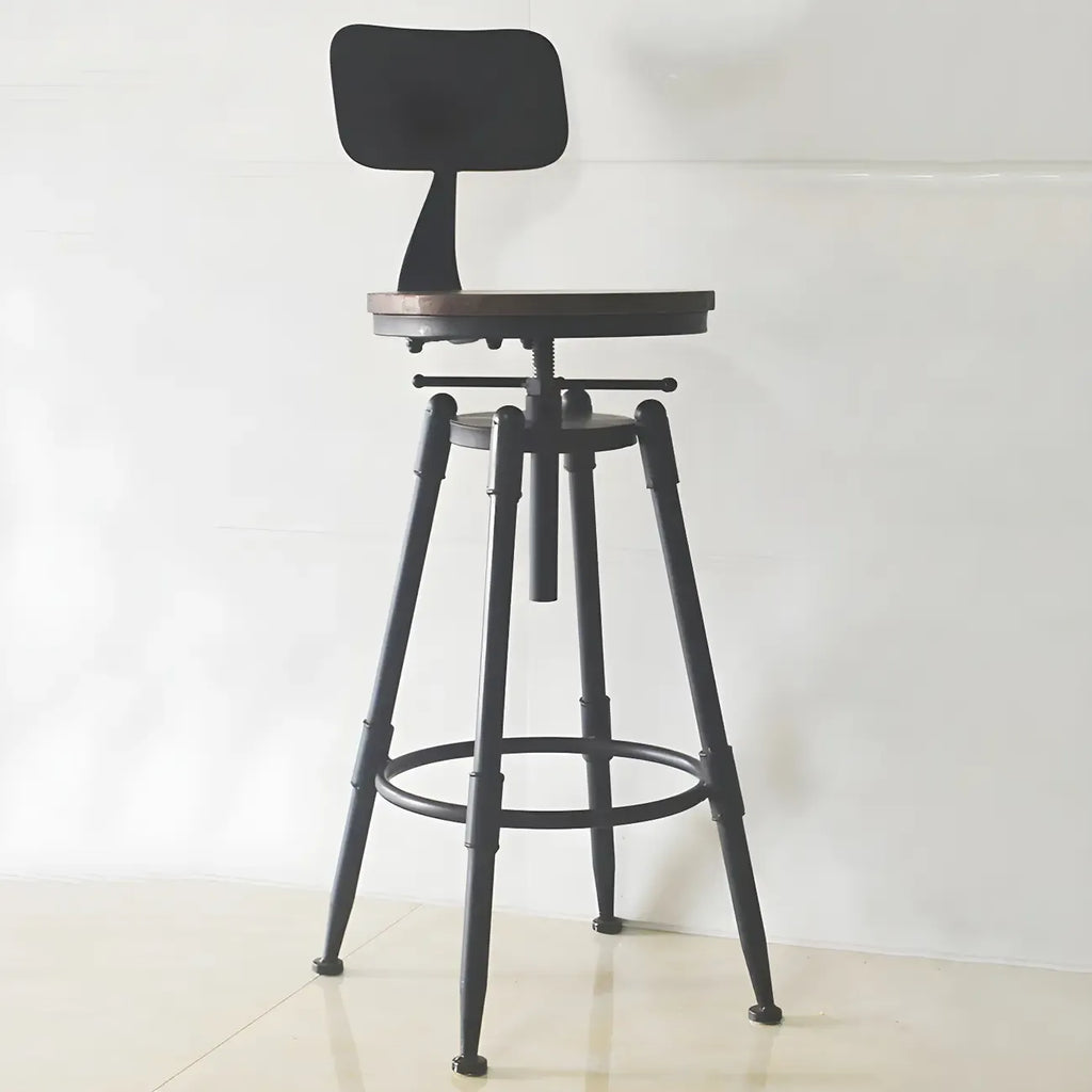 Tabourets de bar pivotants en métal et cuir de style industriel avec dossier