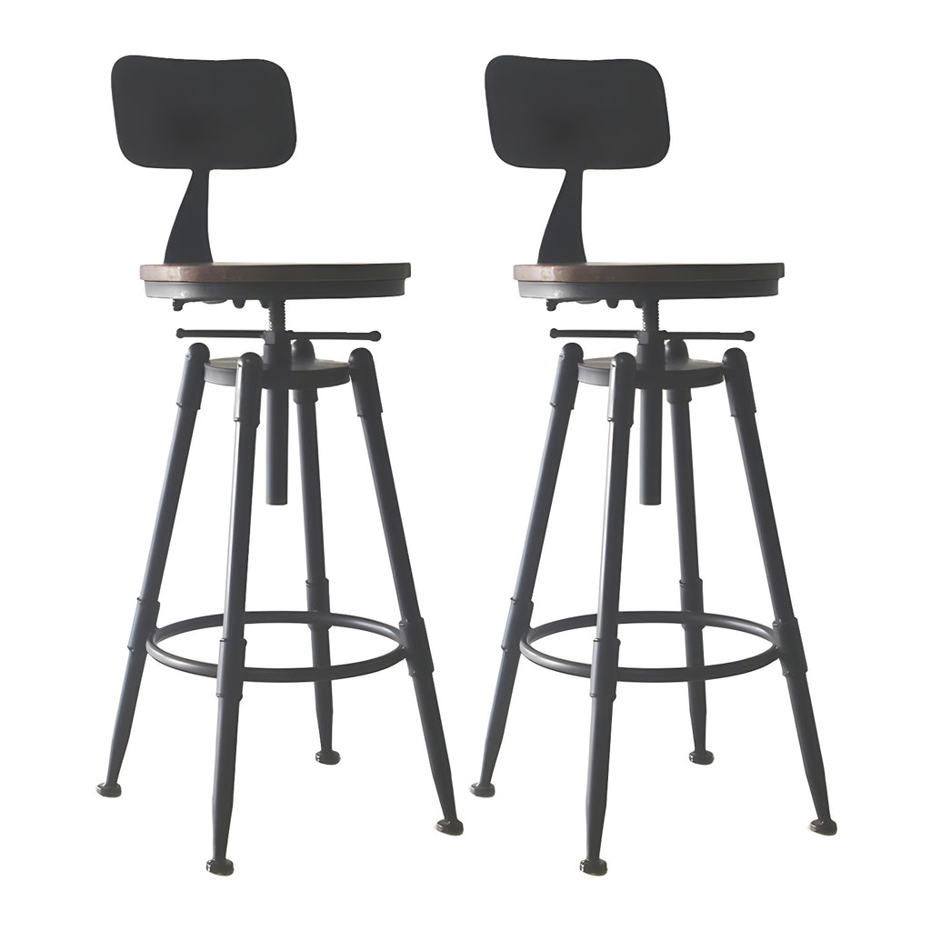 Tabourets de bar pivotants en métal et cuir de style industriel avec dossier