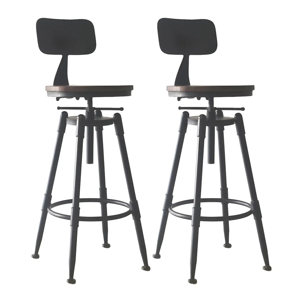 Tabourets de bar pivotants en métal et cuir de style industriel avec dossier