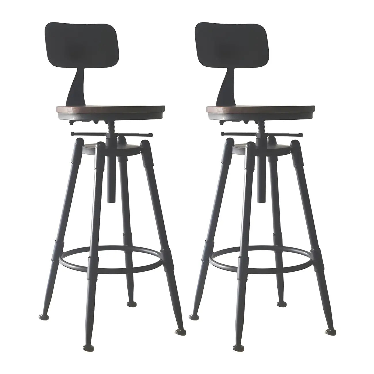 Tabourets de bar pivotants en métal et cuir de style industriel avec dossier