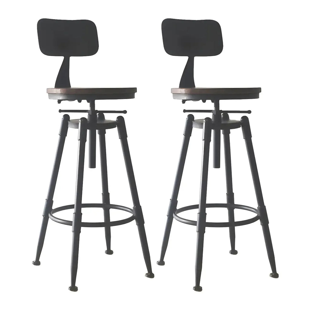 Tabourets de bar pivotants en métal et cuir de style industriel avec dossier