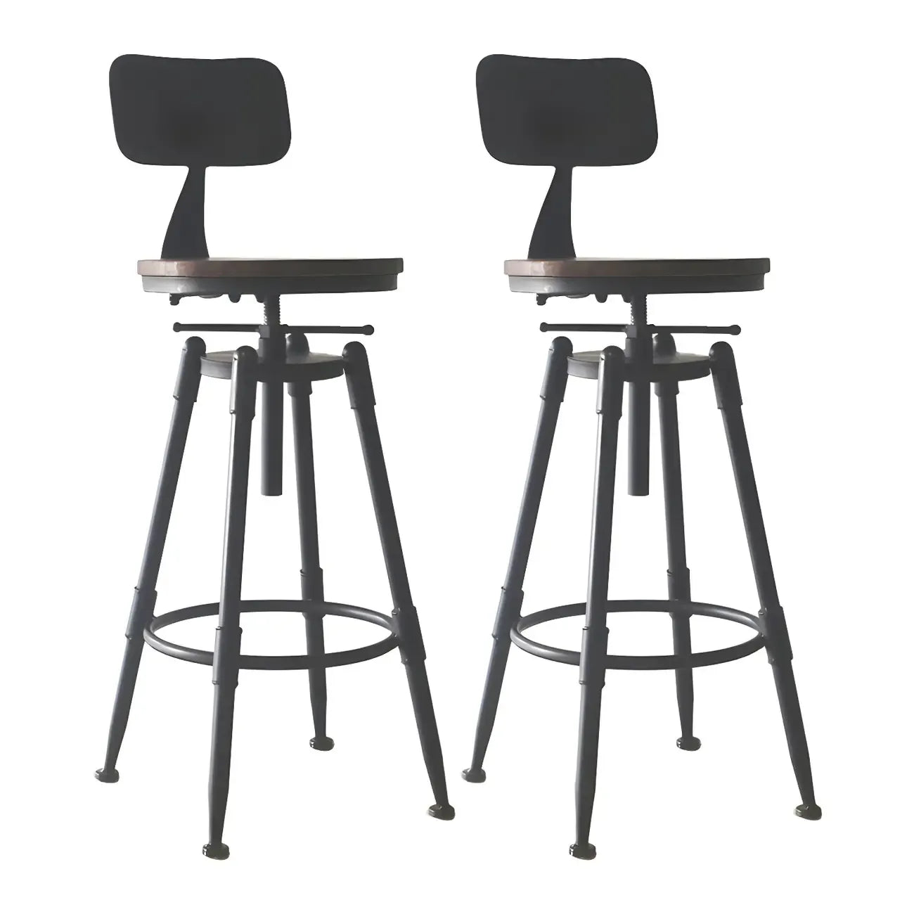 Tabourets de bar pivotants en métal et cuir de style industriel avec dossier