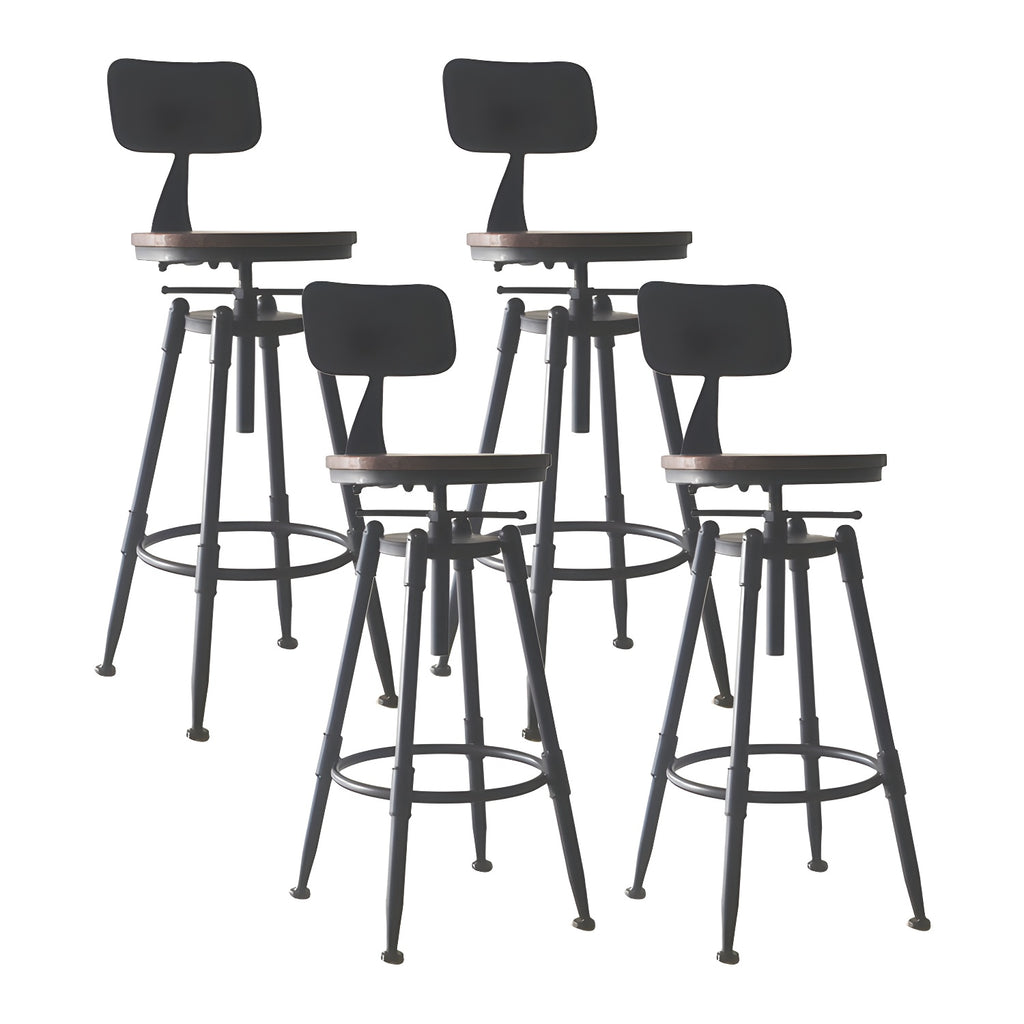 Tabourets de bar pivotants en métal et cuir de style industriel avec dossier