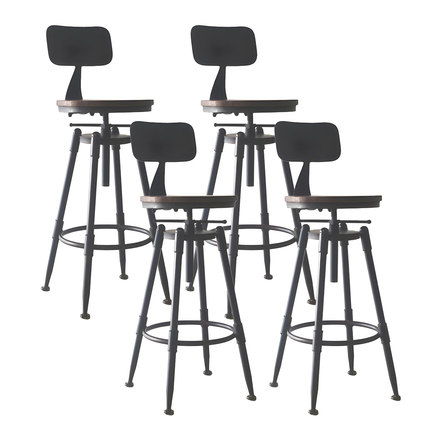 Tabourets de bar pivotants en métal et cuir de style industriel avec dossier