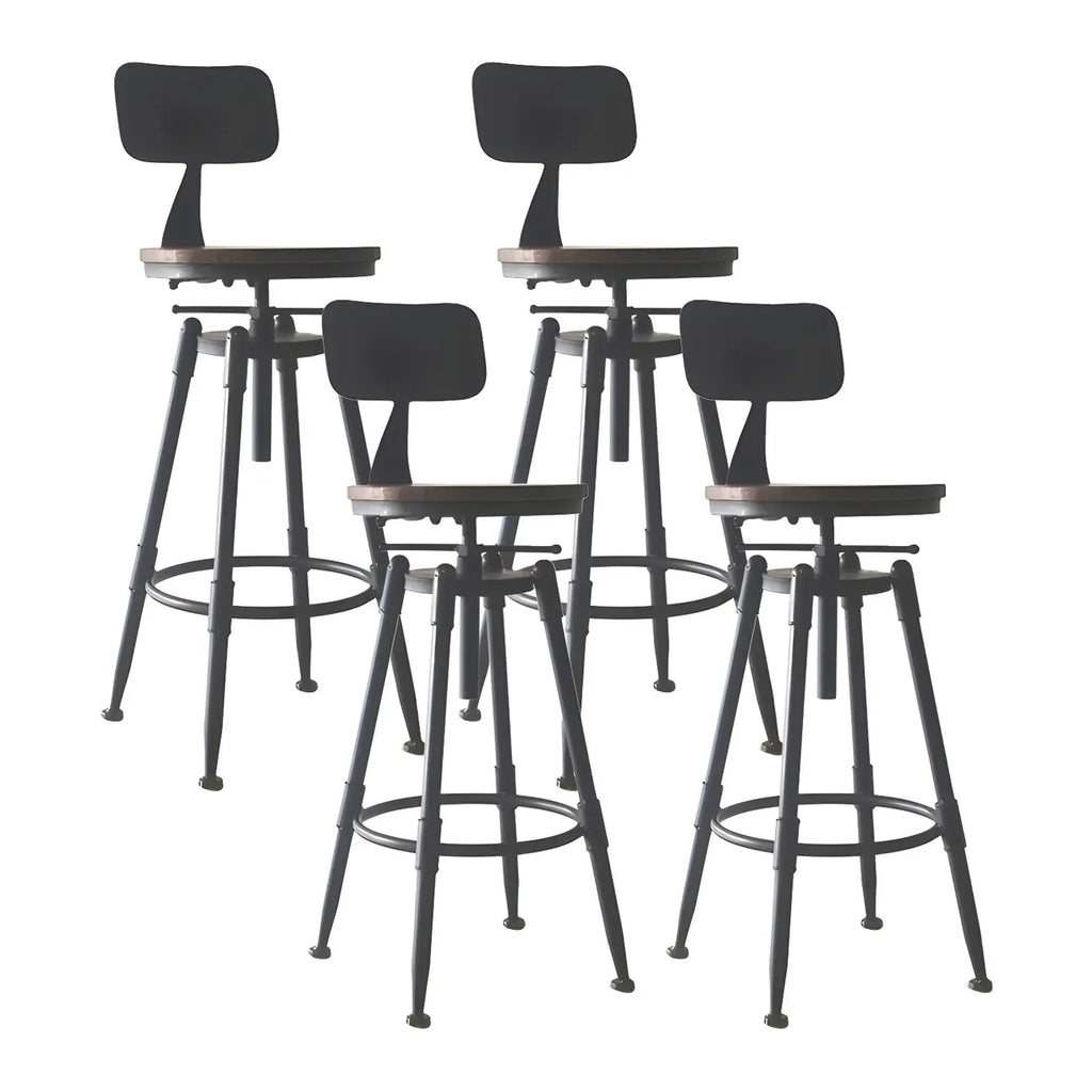 Tabourets de bar pivotants en métal et cuir de style industriel avec dossier